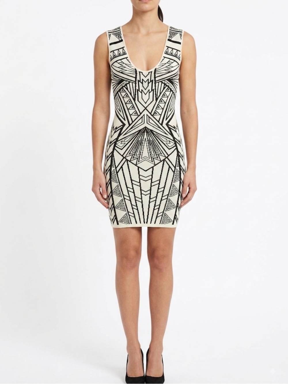 Jealous Tomato Black Ivory Geometric Knit Bodycon Mini Dress Small